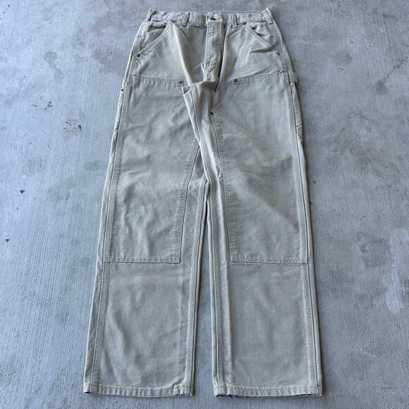 Vintage Y2K Carhartt TAN brown double knee work wear carpenter pants - Picture 1 of 7
